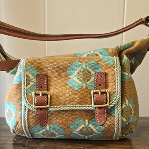 Fossil Brown and Blue Shoulder Bag with Geometric Design